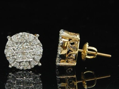 Pre-owned Jfl Diamonds & Timepieces Ladies 14k Yellow Gold Princess Cut Halo Set Diamond Studs Earrings 1.50 Ct. In White