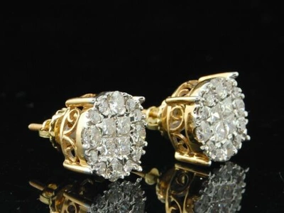 Pre-owned Jfl Diamonds & Timepieces Ladies 14k Yellow Gold Princess Cut Halo Set Diamond Studs Earrings 1.50 Ct. In White
