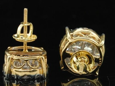 Pre-owned Jfl Diamonds & Timepieces Ladies 14k Yellow Gold Princess Cut Halo Set Diamond Studs Earrings 1.50 Ct. In White