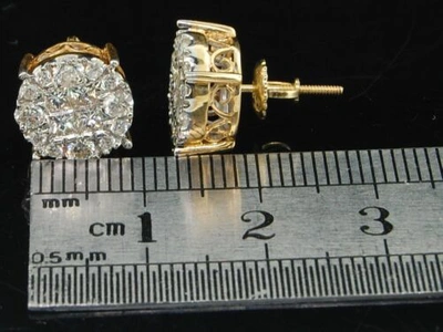 Pre-owned Jfl Diamonds & Timepieces Ladies 14k Yellow Gold Princess Cut Halo Set Diamond Studs Earrings 1.50 Ct. In White