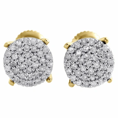 Pre-owned Jfl Diamonds & Timepieces 10k Yellow Gold Pave Set Diamond Circle Studs Mini 6.80mm Round Earrings 0.25 Ct In White