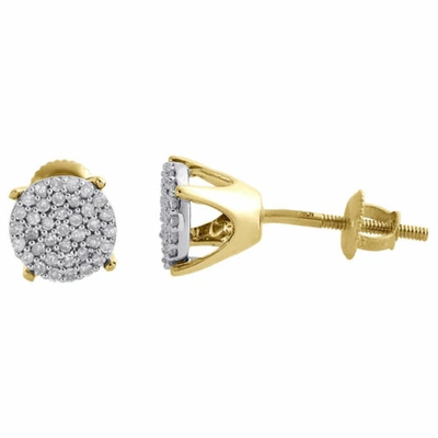 Pre-owned Jfl Diamonds & Timepieces 10k Yellow Gold Pave Set Diamond Circle Studs Mini 6.80mm Round Earrings 0.25 Ct In White