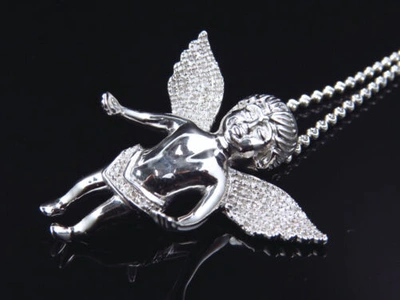 Pre-owned Jewelry Unlimited Genuine Diamond Chubby Angel Pendant Charm & Chain 0.75 Ct In White Gold Plated