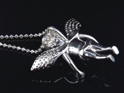 Pre-owned Jewelry Unlimited Genuine Diamond Chubby Angel Pendant Charm & Chain 0.75 Ct In White Gold Plated