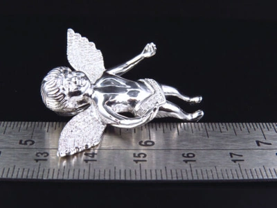 Pre-owned Jewelry Unlimited Genuine Diamond Chubby Angel Pendant Charm & Chain 0.75 Ct In White Gold Plated