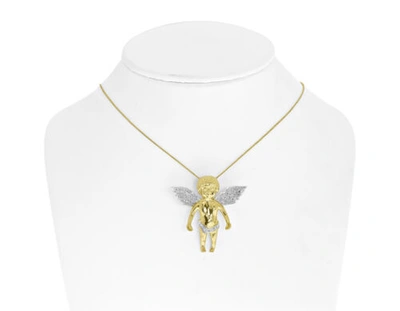 Pre-owned Jewelry Unlimited Yellow Gold Plated Round Pave Diamond 3d Angel Cherub 1.5" Pendant Charm 0.75ct In H-i