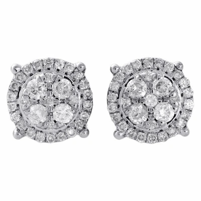 Pre-owned Jfl Diamonds & Timepieces 10k White Gold Diamond Circle Studs Small 8.15mm Halo Cluster Earrings 0.50 Ct.