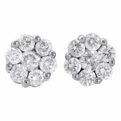 Pre-owned Jfl Diamonds & Timepieces 14k White Gold Genuine Diamond Flower Studs Prong Set Mini 7.55mm Earrings 1 Ct.