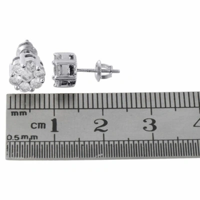 Pre-owned Jfl Diamonds & Timepieces 14k White Gold Genuine Diamond Flower Studs Prong Set Mini 7.55mm Earrings 1 Ct.