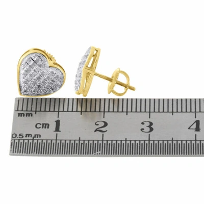 Pre-owned Jfl Diamonds & Timepieces 10k Yellow Gold Diamond Heart Studs Ladies 11.30mm Earrings Pave Set 0.17 Ct In White