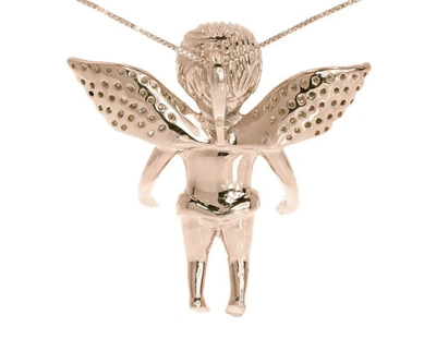Pre-owned Jewelry Unlimited Rose Gold Plated Round Pave Diamond 3d Angel Cherub 1.5" Pendant Charm 0.75ct In H-i