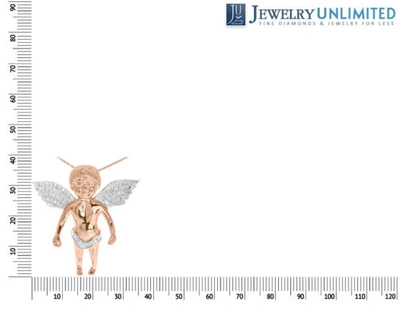 Pre-owned Jewelry Unlimited Rose Gold Plated Round Pave Diamond 3d Angel Cherub 1.5" Pendant Charm 0.75ct In H-i