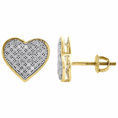 Pre-owned Jfl Diamonds & Timepieces 10k Yellow Gold Genuine Pave Diamond Heart Studs Ladies 11mm Earrings 0.25 Ct. In White