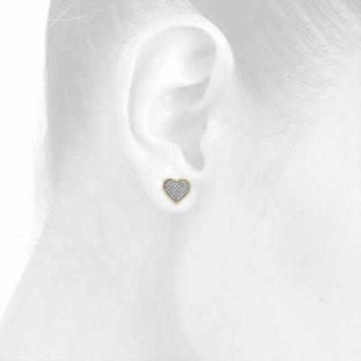 Pre-owned Jfl Diamonds & Timepieces 10k Yellow Gold Genuine Pave Diamond Heart Studs Ladies 11mm Earrings 0.25 Ct. In White