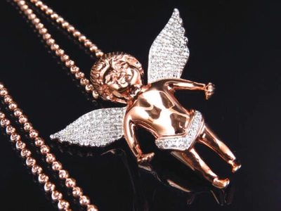 Pre-owned Jewelry Unlimited Genuine Diamond Chubby Angel Pendant Charm & Chain 0.75 Ct In Rose Gold Plated In H-i