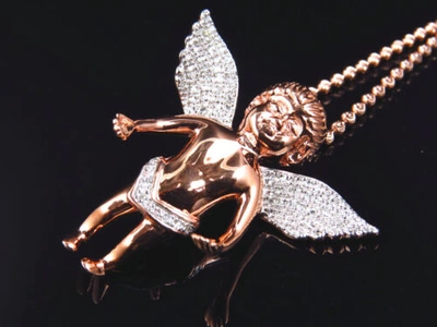 Pre-owned Jewelry Unlimited Genuine Diamond Chubby Angel Pendant Charm & Chain 0.75 Ct In Rose Gold Plated In H-i