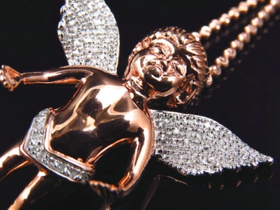 Pre-owned Jewelry Unlimited Genuine Diamond Chubby Angel Pendant Charm & Chain 0.75 Ct In Rose Gold Plated In H-i