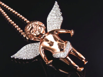 Pre-owned Jewelry Unlimited Genuine Diamond Chubby Angel Pendant Charm & Chain 0.75 Ct In Rose Gold Plated In H-i