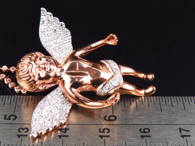 Pre-owned Jewelry Unlimited Genuine Diamond Chubby Angel Pendant Charm & Chain 0.75 Ct In Rose Gold Plated In H-i