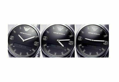 Pre-owned Emporio Armani Ar0519 Men Round Watch Steel Bracelet Black Dial Digital Date