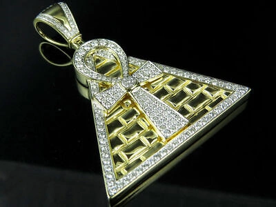 Pre-owned Nsg Pyramid Ankh Men's 3.25 Ct Round White D/vvs Moissanite Charm Pendant 925 Silver