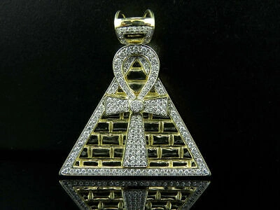 Pre-owned Nsg Pyramid Ankh Men's 3.25 Ct Round White D/vvs Moissanite Charm Pendant 925 Silver