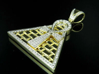 Pre-owned Nsg Pyramid Ankh Men's 3.25 Ct Round White D/vvs Moissanite Charm Pendant 925 Silver