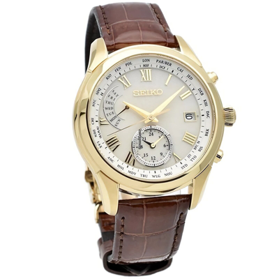 Pre-owned Seiko Brightz Saga312 Solar Radio Controlled World Time Titanium Case Men Watch