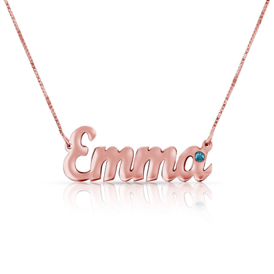 Pre-owned Kgm Diamonds Blue Diamond Name Pendant Necklace Rose Gold Personalize Carrie 0.03ct Christmas In Pink