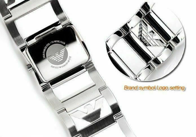 Pre-owned Emporio Armani Ar5759 Women Square Watch Silver Steel Links Bracelet Silver Dial