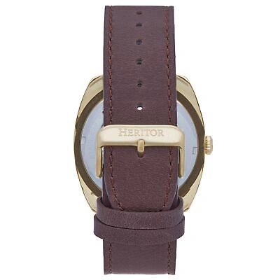 Pre-owned Heritor Automatic Gatling Skeletonized Leather-band Watch - Gold/brown