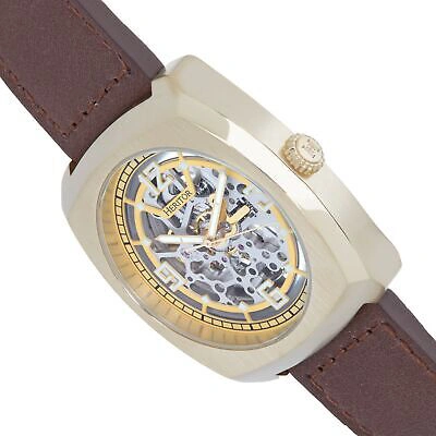 Pre-owned Heritor Automatic Gatling Skeletonized Leather-band Watch - Gold/brown