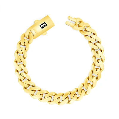 Pre-owned Nuragold 14k Yellow Gold Royal Monaco Miami Cuban Link 11mm Curb Chain Mens Bracelet 9"