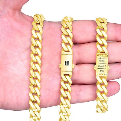Pre-owned Nuragold 14k Yellow Gold Monaco Miami Cuban Link 11mm Chain Necklace Mens Womens 22"