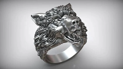 Pre-owned Liberty 18 Kt Gold Silver Wolf Ring Unisex Animalier Gift Made In Italy Sculpture In Varied