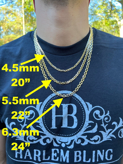 Pre-owned Harlembling Real 14k Solid Gold Mariner Chain 3.2mm-6mm Thick 16-24" Mens Ladies Necklace