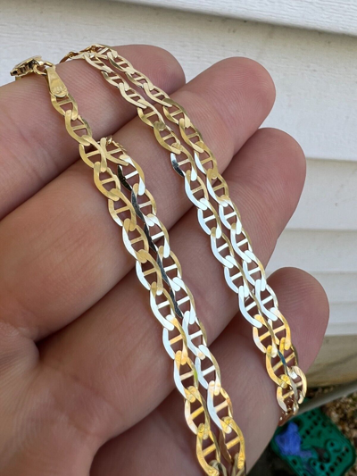 Pre-owned Harlembling Real 14k Solid Gold Mariner Chain 3.2mm-6mm Thick 16-24" Mens Ladies Necklace