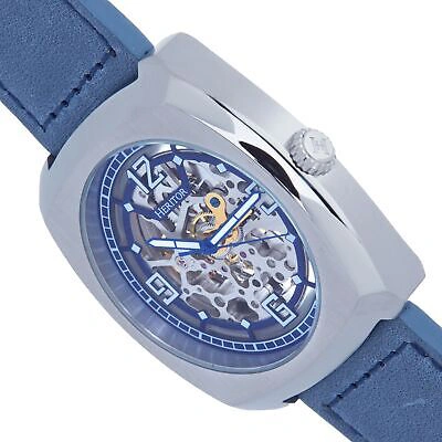 Pre-owned Heritor Automatic Gatling Skeletonized Leather-band Watch - Silver/navy
