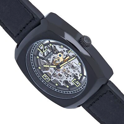 Pre-owned Heritor Automatic Gatling Skeletonized Leather-band Watch - Black