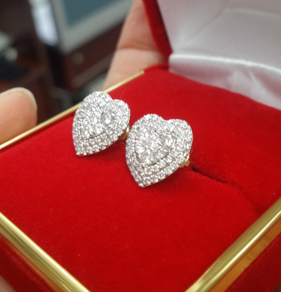 Pre-owned Handmade 1.00 Ct Genuine Diamond Heart Halo Studs Earrings 14k White Gold 10mm