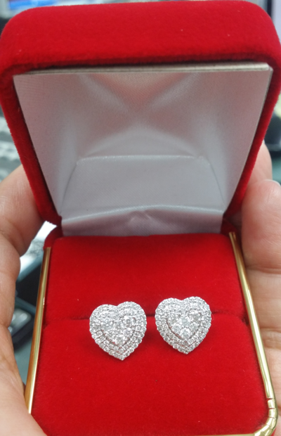 Pre-owned Handmade 1.00 Ct Genuine Diamond Heart Halo Studs Earrings 14k White Gold 10mm