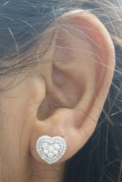 Pre-owned Handmade 1.00 Ct Genuine Diamond Heart Halo Studs Earrings 14k White Gold 10mm
