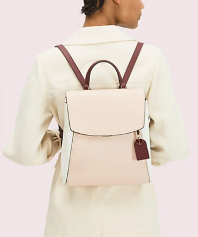 Pre-owned Kate Spade Women's Grace Pushlock Flap Medium Leather Beige Backpack