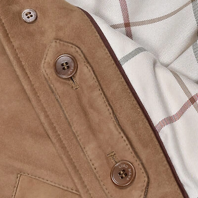 Pre-owned Loro Piana 100% Suede Silk And Cashmere Lined Button Down Leather Jacket In Beige
