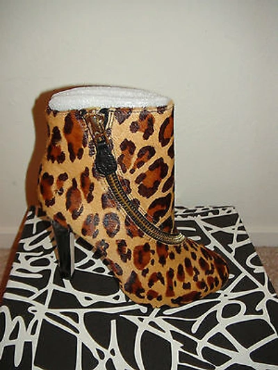 Pre-owned Diane Von Furstenberg Animal Cady Camel Leopard Calf Fur Zip Trim Ankle Boot In Brown