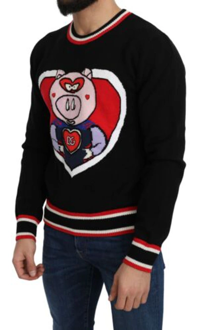 Pre-owned Dolce & Gabbana Dolce&gabbana Men Black Pullover Cashmere Pig Of The Year Print Casual Sweater