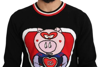 Pre-owned Dolce & Gabbana Dolce&gabbana Men Black Pullover Cashmere Pig Of The Year Print Casual Sweater