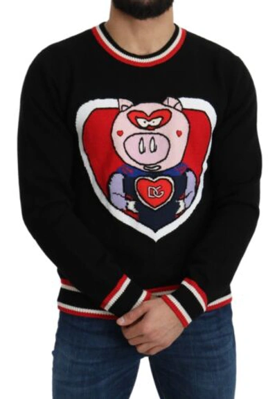 Pre-owned Dolce & Gabbana Dolce&gabbana Men Black Pullover Cashmere Pig Of The Year Print Casual Sweater