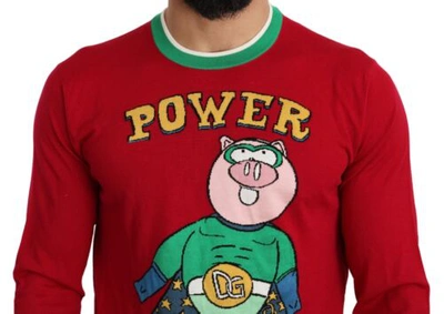 Pre-owned Dolce & Gabbana Dolce&gabbana Men Red Pullover Wool Blend Super Pig Embroidery Thermal Sweater