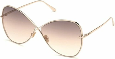 Pre-owned Tom Ford Nickie Ft0842 28f Shiny Rose Gold Oval Women's 66 Mm Sunglasses In Brown